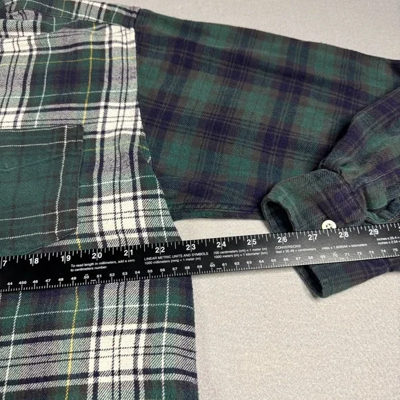 Gap Mens Large Plaid Color Block Flannel Shirt Organic Cotton Y2K VTG Blue/Green - Picture 6 of 10